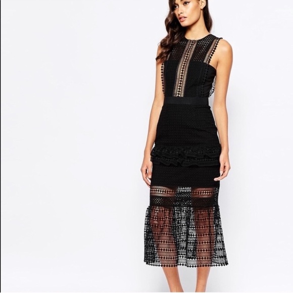 Self-Portrait Black Guipure Lace Midi Dress - Picture 3 of 7